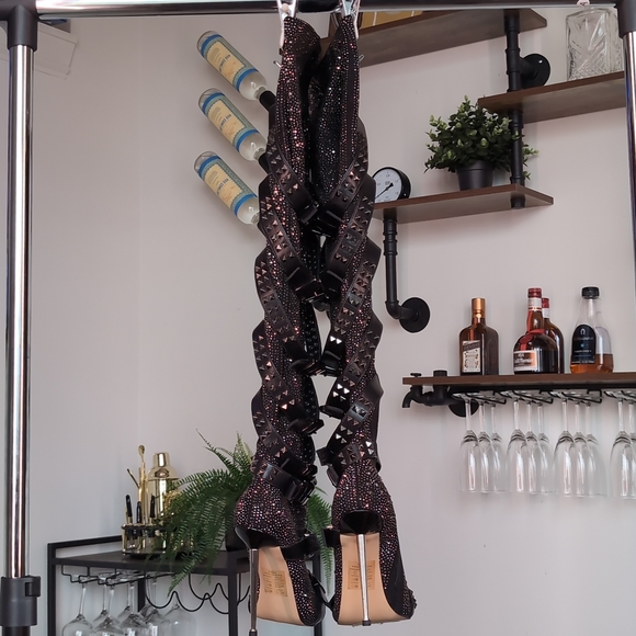 AZALEA WANG Superior Thigh High Rhinestone Spike Stiletto Boot - Black - Picture 2 of 4